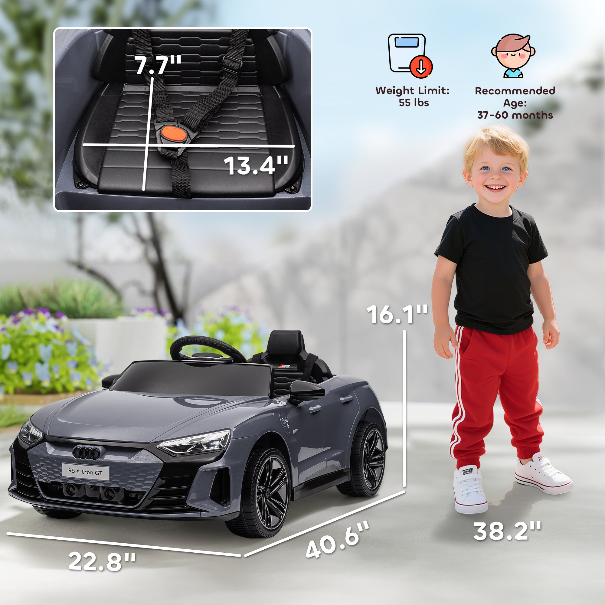 12V Licensed Audi RS E-tron GT Kids Ride on Car with Remote Control, Suspension, Horn, Music, Lights, Gray