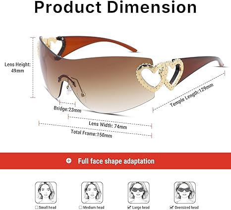 Y2K Millennium Rimless Integrated Sunglasses For Women, Personality Windproof Street Fashion Shades