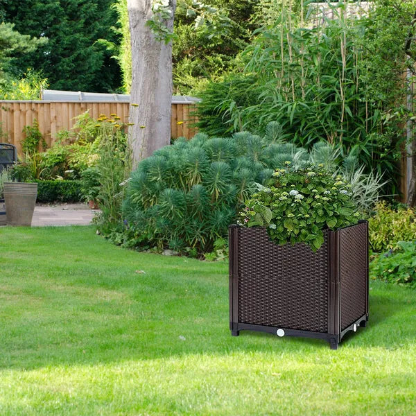 Raised Garden Bed With Self-watering System Rectangle Garden Planter For Garden Patio Balcony Elevated Planter Box For Flowers Vegetables Herbs