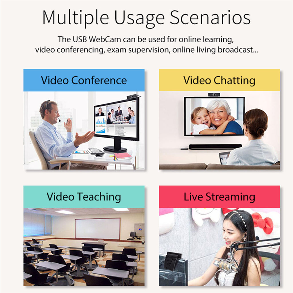1Pc FHD 1080P Webcam USB PC Computer Webcam Auto Focus With Microphone 60-Degree Widescreen Desktop Laptop Webcam Live Streaming Webcam With Rotatable Clip For Live Broadcast Video Calling Conferencin