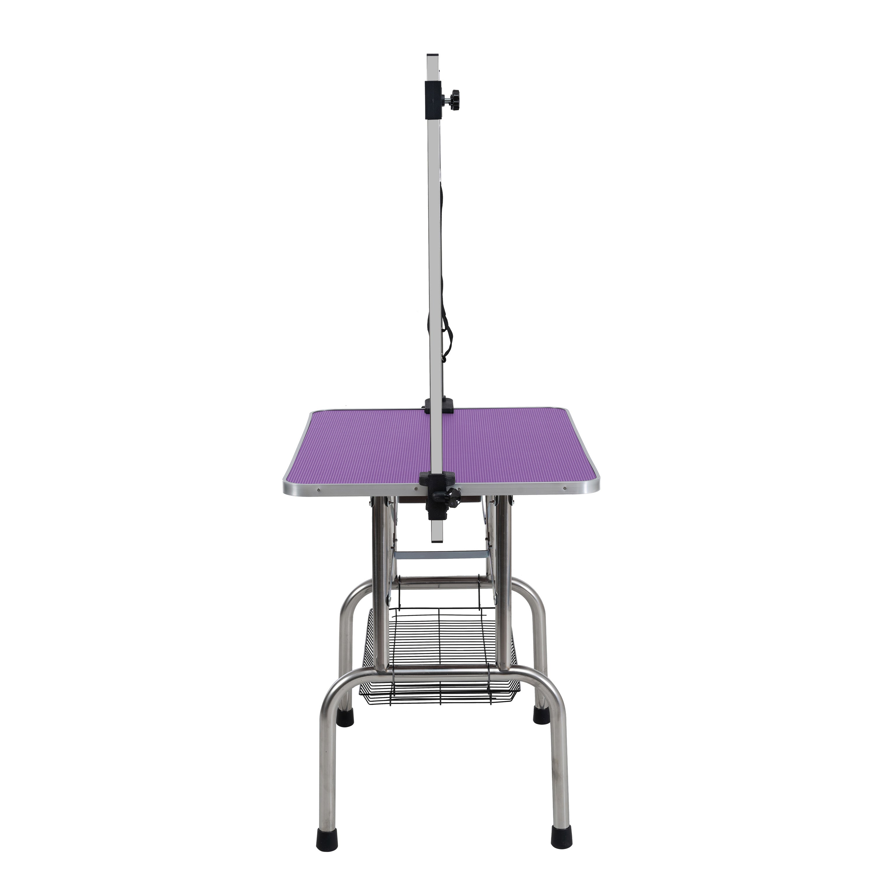 46  Folding Dog Pet Grooming Table Stainless Steel Frame Rubber Mat On Board With Adjustable Arm And Clamps Pet Dog Cat Grooming Table  PURPLE COLOR