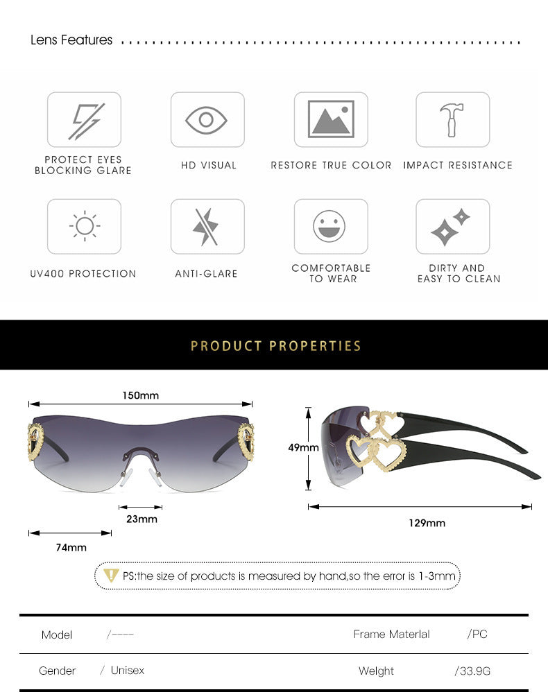Y2K Millennium Rimless Integrated Sunglasses For Women, Personality Windproof Street Fashion Shades