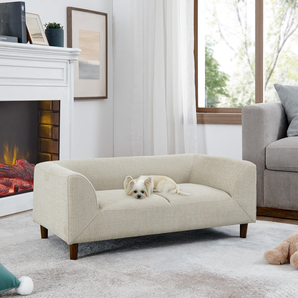 Pet Sofa With Backrest And Armrests, Modern Rectangular Pet Sofa Suitable For Small And Medium Dogs, Soft Cushion Comfortable Dog Sofa,--BEIGE