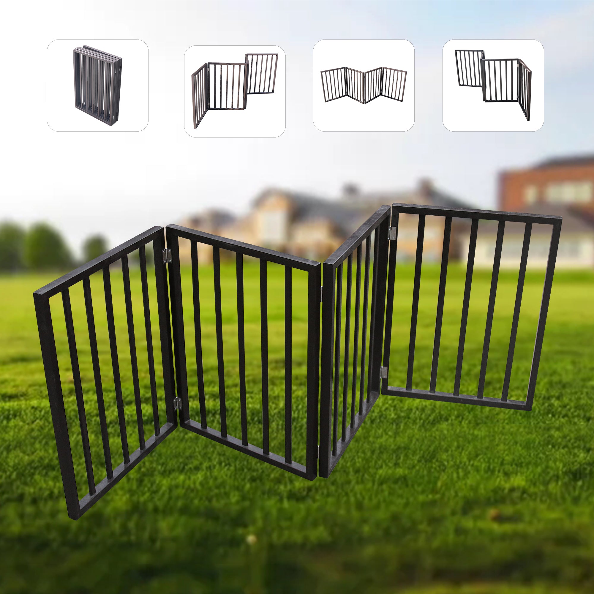 Pet Gate - Dog Gate For Doorways, Stairs Or House - Freestanding, Folding, Brown, Arc Wooden