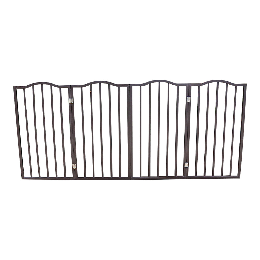 Pet Gate - Dog Gate For Doorways, Stairs Or House - Freestanding, Folding, Brown, Arc Wooden