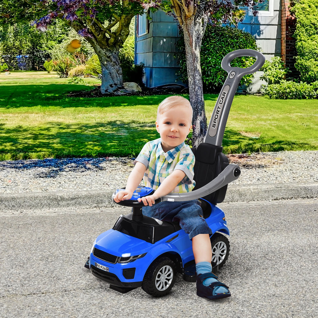 2 In 1 Push Cars for Toddlers Kid Ride on Push Car Stroller Sliding Car with Horn Music Light Function Secure Bar Ride on Toy for Boy Girl 1-3 Years Old Blue