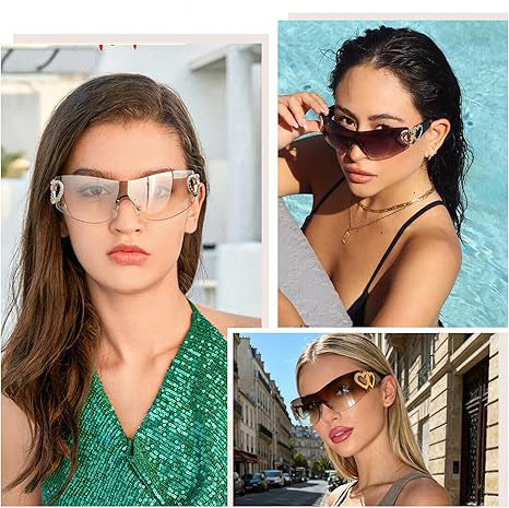 Y2K Millennium Rimless Integrated Sunglasses For Women, Personality Windproof Street Fashion Shades