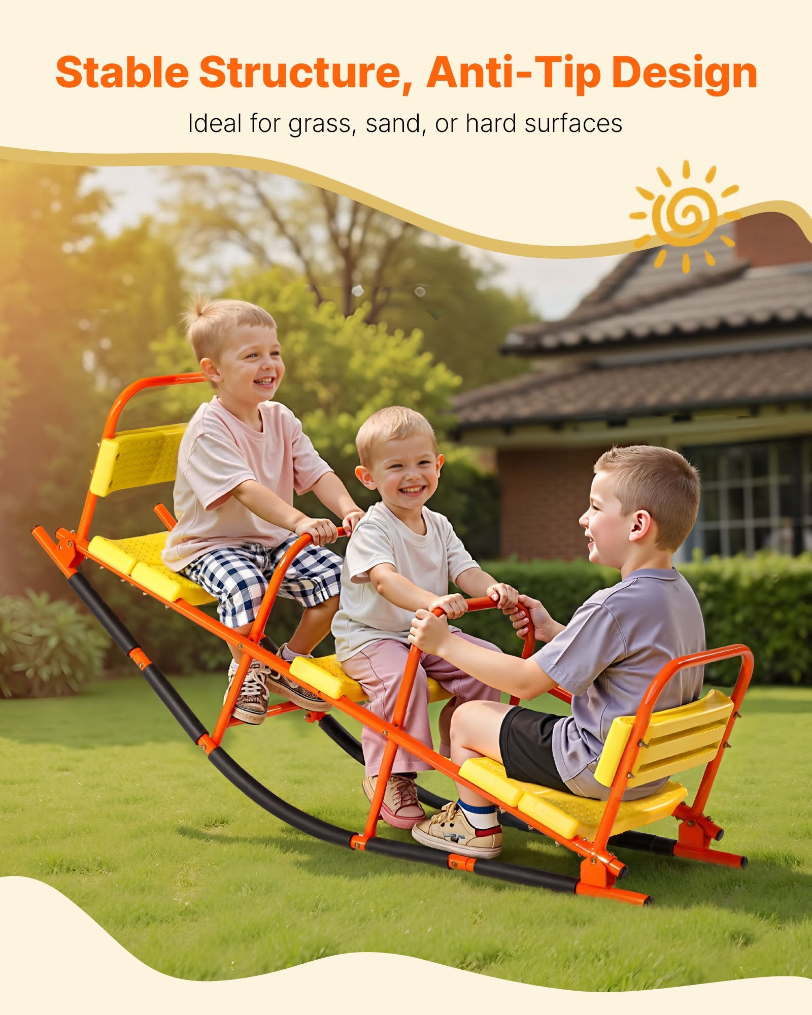 Kids Seesaw 200 Lbs Capacity Metal Rocking Teeter Totter With Handles