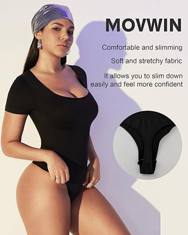 Seamless Square Neck Bodysuit For Women Tummy Control Short Sleeve Thong Shapewear Slim Fit Body Sculpting Shaper Everyday Wear