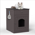 Wooden Pet House Cat Litter Box Enclosure With Drawer, Side Table, Indoor Pet Crate, Cat Home Nightstand Brown