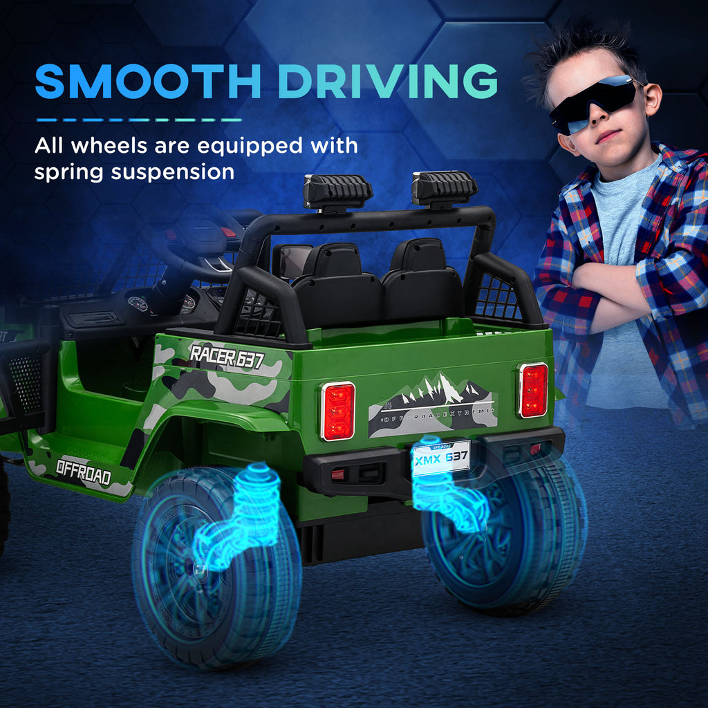 12V Ride on Car, Ride on Truck w/ Remote, 4 Suspension Wheels, 3 MPH Max Speed, Music, Horn & Lights, Green