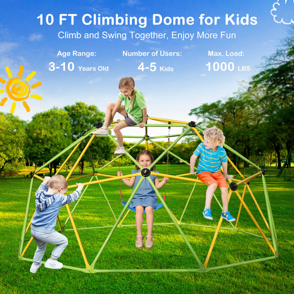 10FT Climbing Dome For Kids Jungle Gym Apply To Park Dome Climber With Swing Playground Equipment,Green