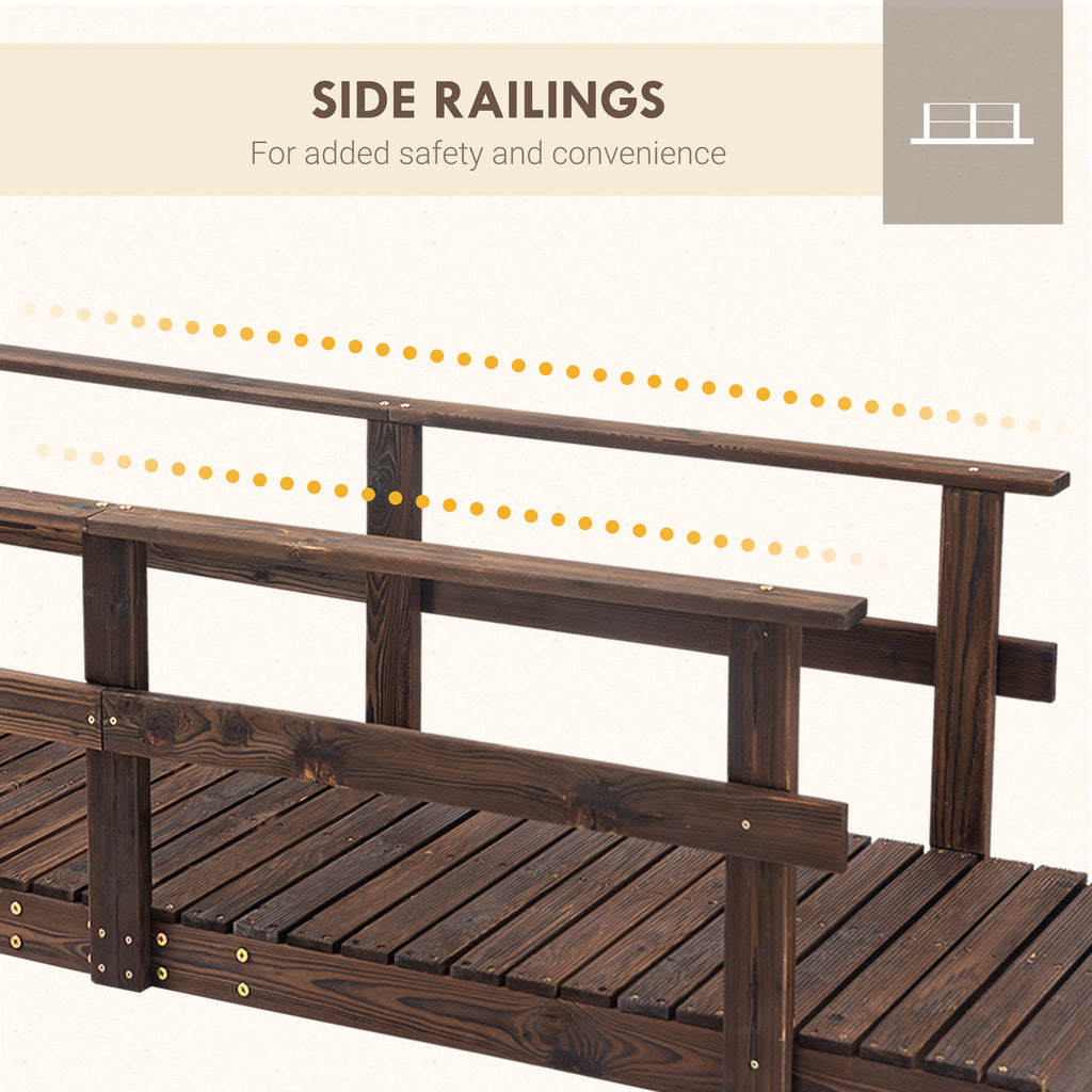 7' Garden Bridge with Pine Wood and Stained Finish for Backyard Ponds Creeks Streams Wood