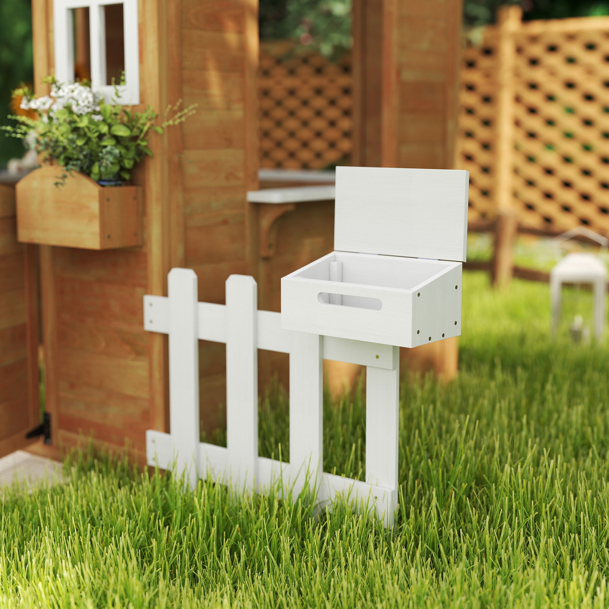 Outdoor Playhouse for Kids Wooden Cottage with Working Doors Windows & Mailbox for Age 3-6 Years, Natural Wood