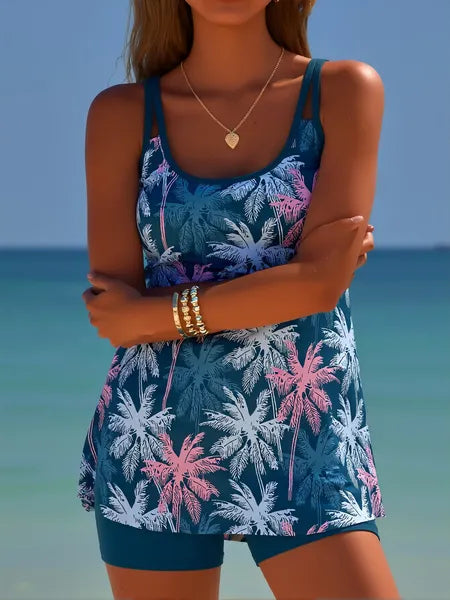 Swimsuit Belly Controlling Flowing Tankini Vest With Boxer