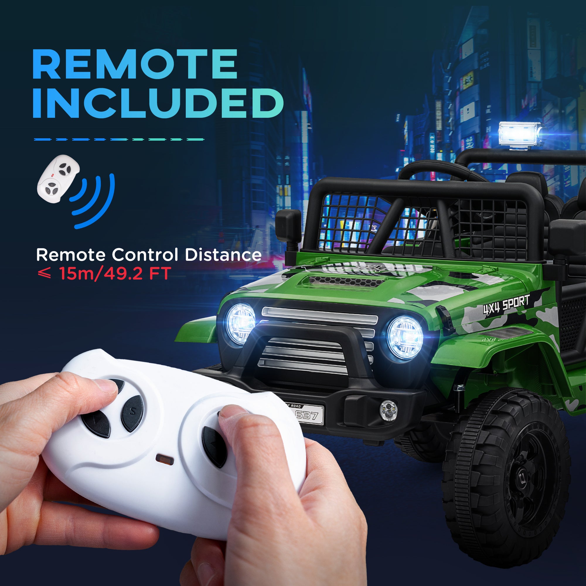 12V Ride on Car, Ride on Truck w/ Remote, 4 Suspension Wheels, 3 MPH Max Speed, Music, Horn & Lights, Green