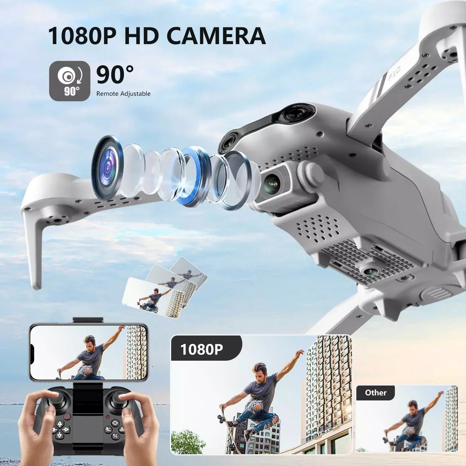 F10 Foldable Drone With Camera WIFI FPV For Adults,1080P HD FPV Live Video RC Quadcopter,Logistics Is Randomly Sent By UPS,USPS
