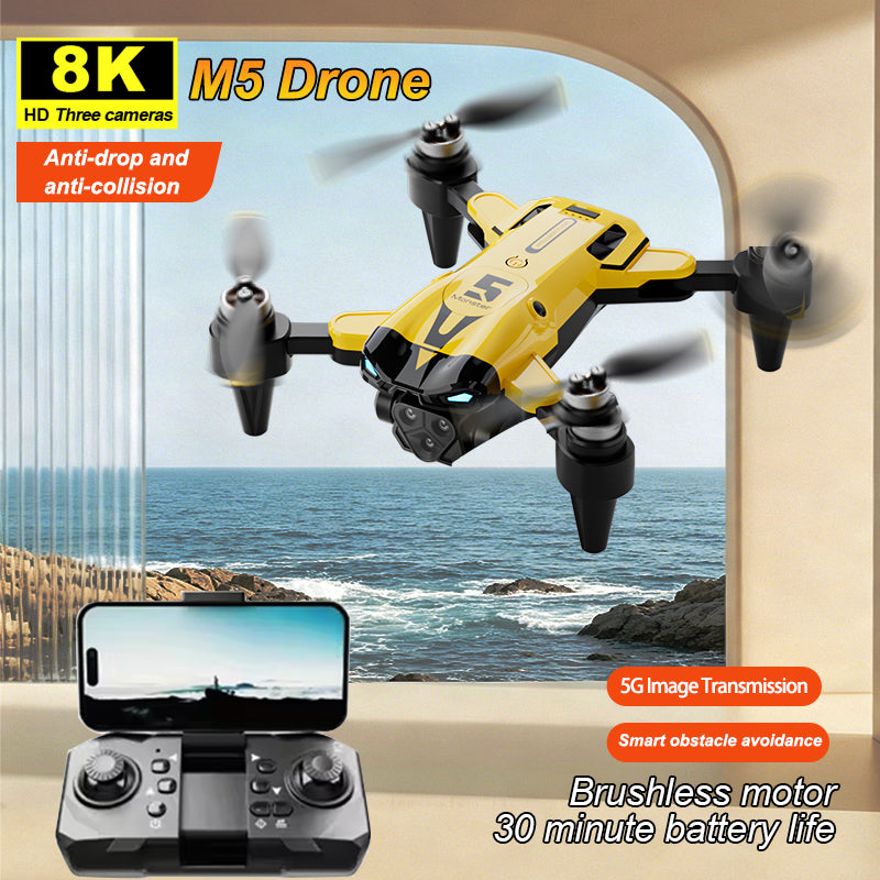 M5 Mini Drone With 8K HD Camera, 5G Real-Time Transmission, 30KM Long Range, Foldable Design, One Key Return & 360 Stunt - Beginner Friendly RC Drone Toy For Kids And Teens